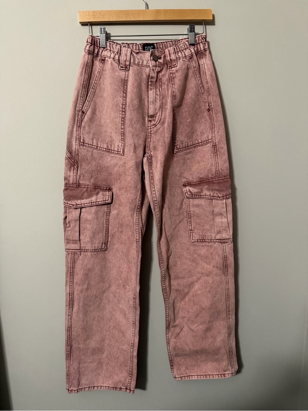 BDG Urban Outfitters Pink High Rise Cargo Pants Utility Straight Leg Women’s 27